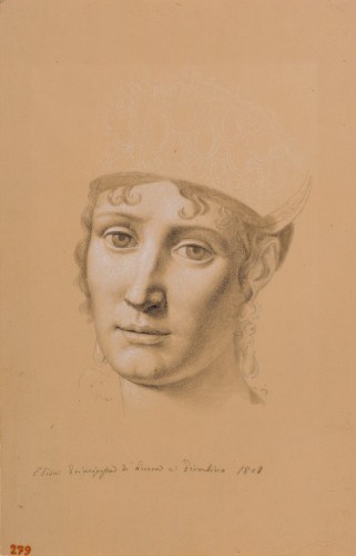 Pietro Nocchi, Studio per il ritratto di Elisa Baciocchi (1808), matita nera, carboncino, lumeggiature a gessetto bianco su carta preparata sabbia
